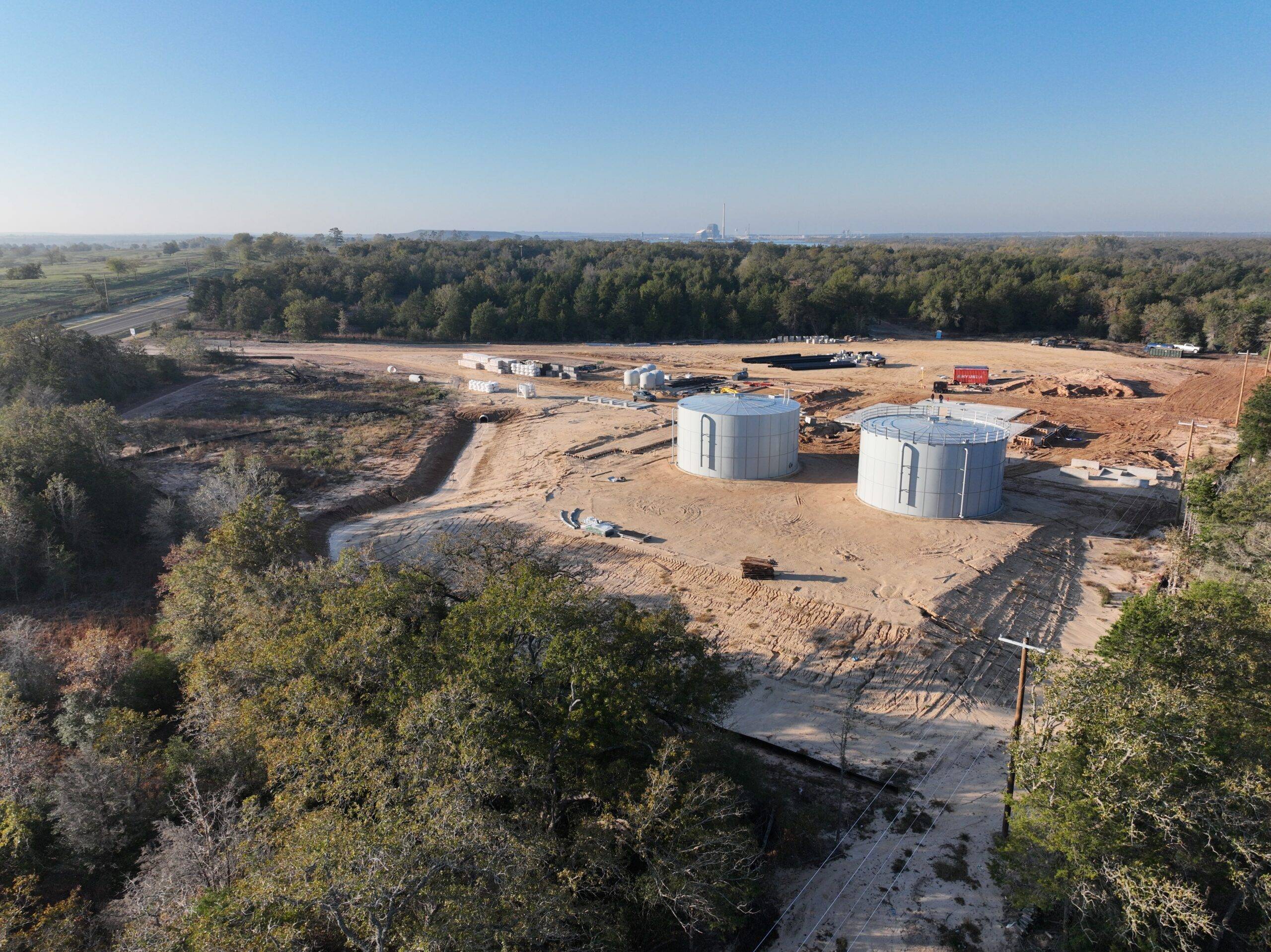 Aerial view of a municipal water infrastructure project supporting community development in Texas