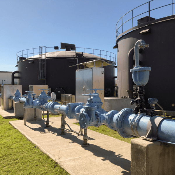Water treatment facility with pumps and utility infrastructure serving a Texas municipal water system